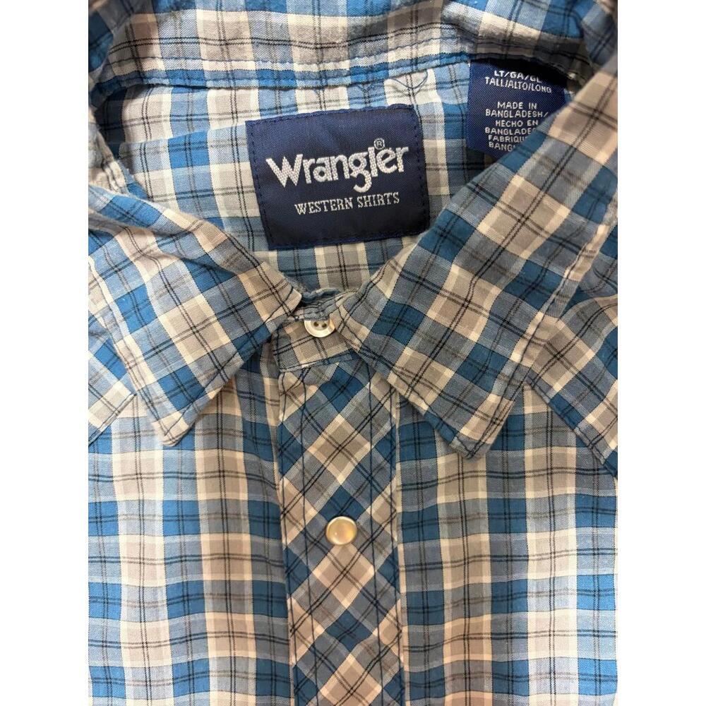 Wrangler Western Shirt LT Large Tall Blue Plaid Snap Button Long Sleeve - Picture 2 of 7